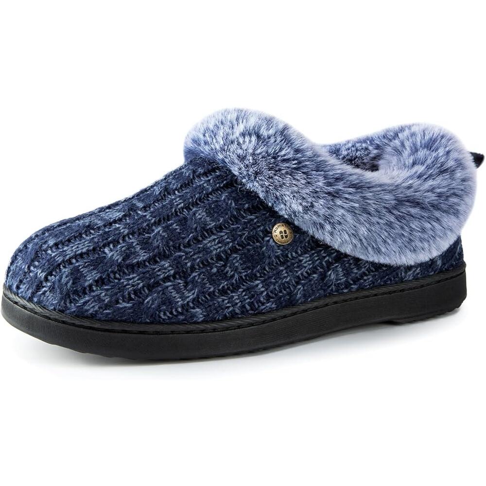 New HomeTop Womens Size 7/8 Navy Blue Cable Knit Breathable Warm Slippers